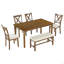 Ensemble de 6 tables de salle à manger en bois, 4 chaises en tissu et banc-1294542969-1294542975
