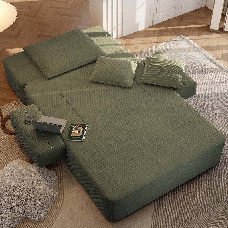 Méridienne rembourrée avec 3 coussins, pour petits espaces, salon, appartement, Vert