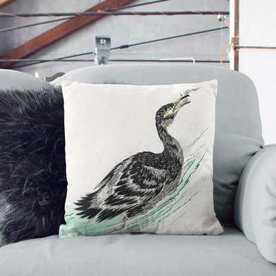 Feeding Cormorant Bird by Numata Kashu Cushion with Filling