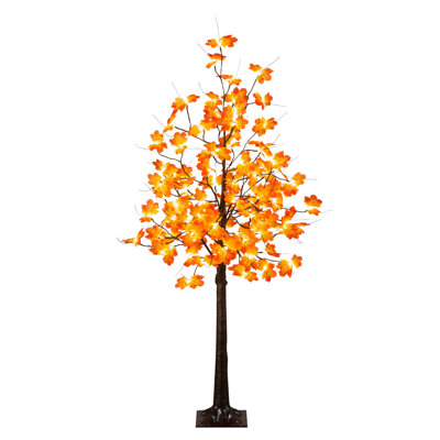 Pre-Lit Minimalist Autumn Maple Artificial Fall Tree With 96 Warm White LED Lights
