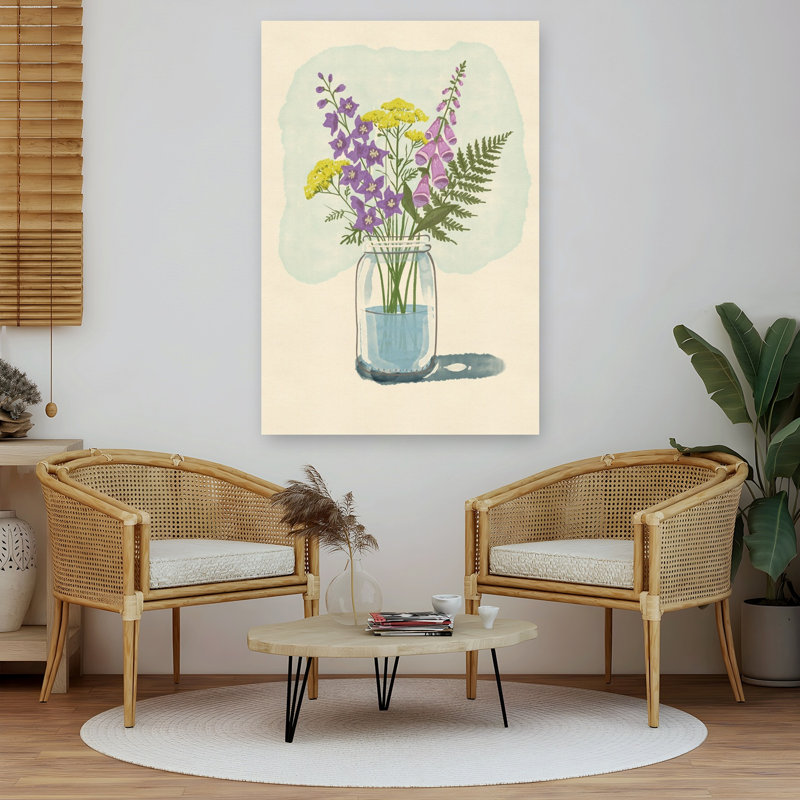 Summer Wildflower Bouquet Rustic Abstract Fern Flower Nature Wall Art Print 1 Piece Wrapped Canvas Wall Art