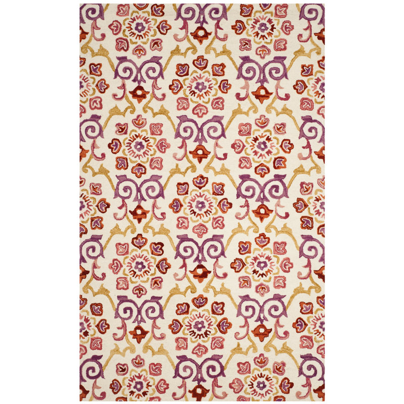 Tomo Hand Hooked Wool Floral Rug, Rectangle 5' x 8'