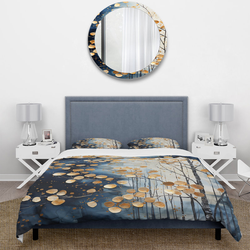 Ensemble de housse de couette érable doré et bleu, Housse de couette pour très grand lit