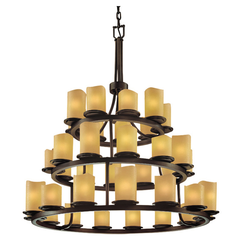 Lustre 36 lumières CandleAria Dakota 40W, Crème, Cylindre avec rebord plat, Bronze foncé