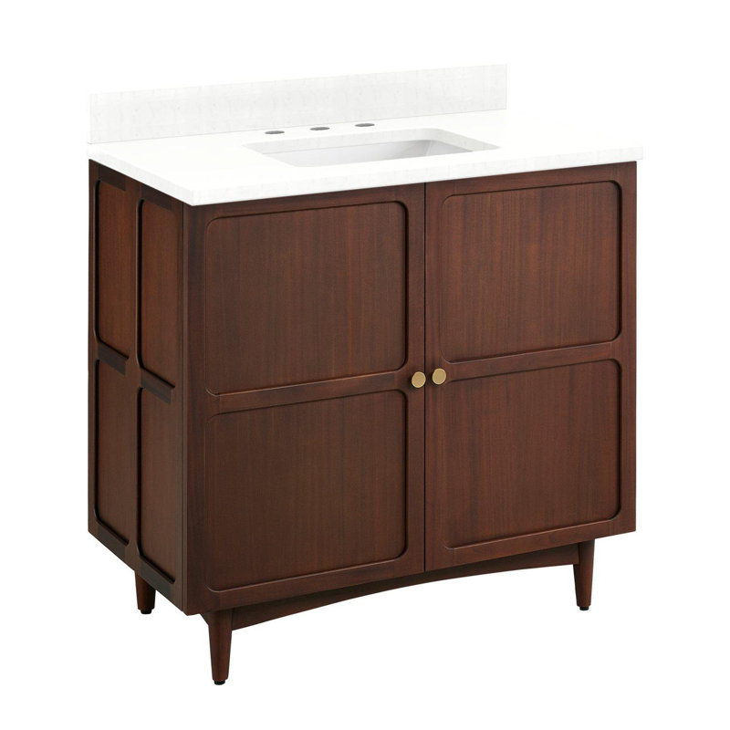 36" Delavan Vanity With Rectangular Undermount Sink, 8" Widespread, Feathered White Quartz