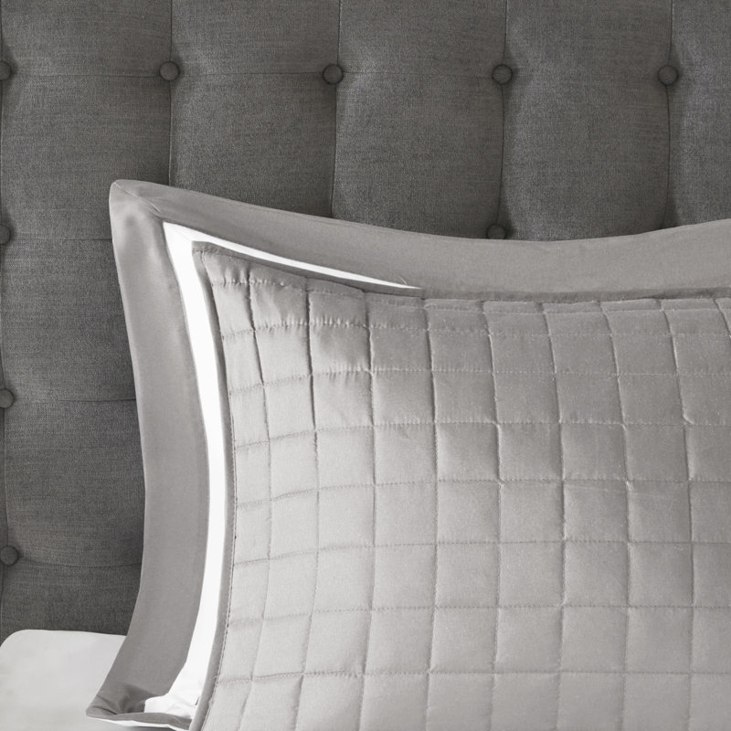 Ensemble de literie 8 pièces gris, édredon en polyester doux et courtepointe pour chambre à coucher moderne