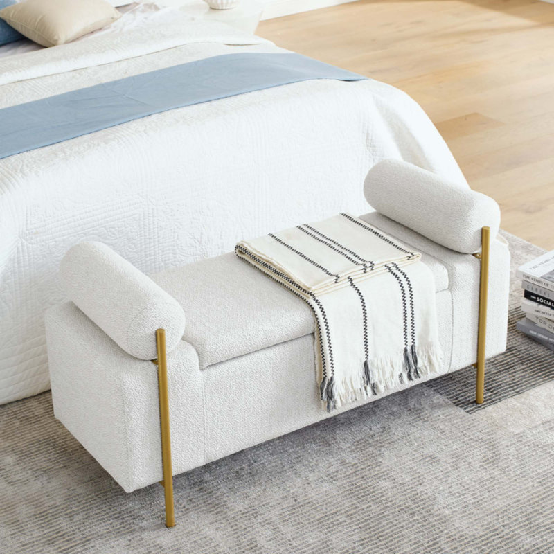 Banc de rangement en tissu Reyanne, Blanc