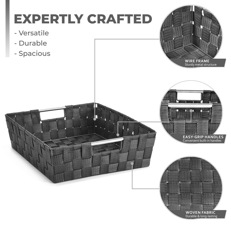 Sorbus Set of 9 Large Storage Baskets for Organizing, Mesh Hand-Woven Storage Organizers (), Gray