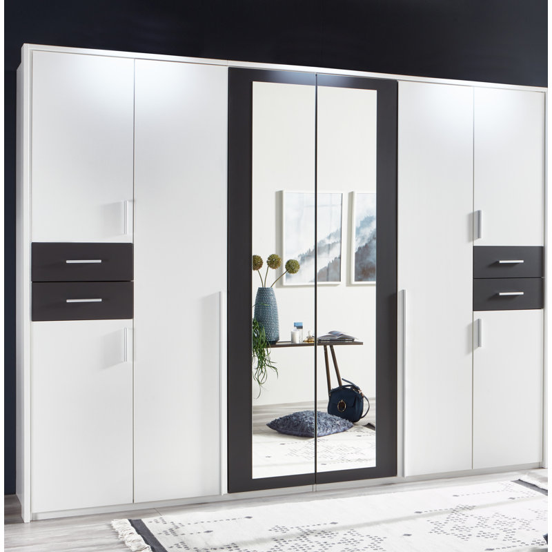 Jaclynn Manufactured Wood Wardrobe, White/Graphite, 208cm H x 270cm W x 58cm D
