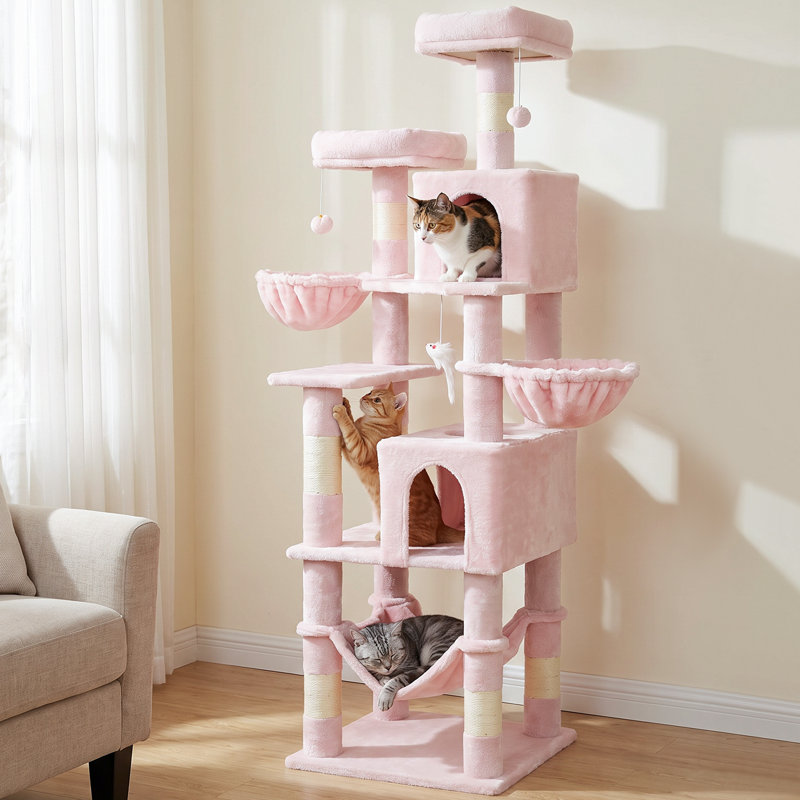 Arbre à chat de 70,87 po de hauteur, grand chat, avec corde en sisal, sur 6 niveaux, Pink