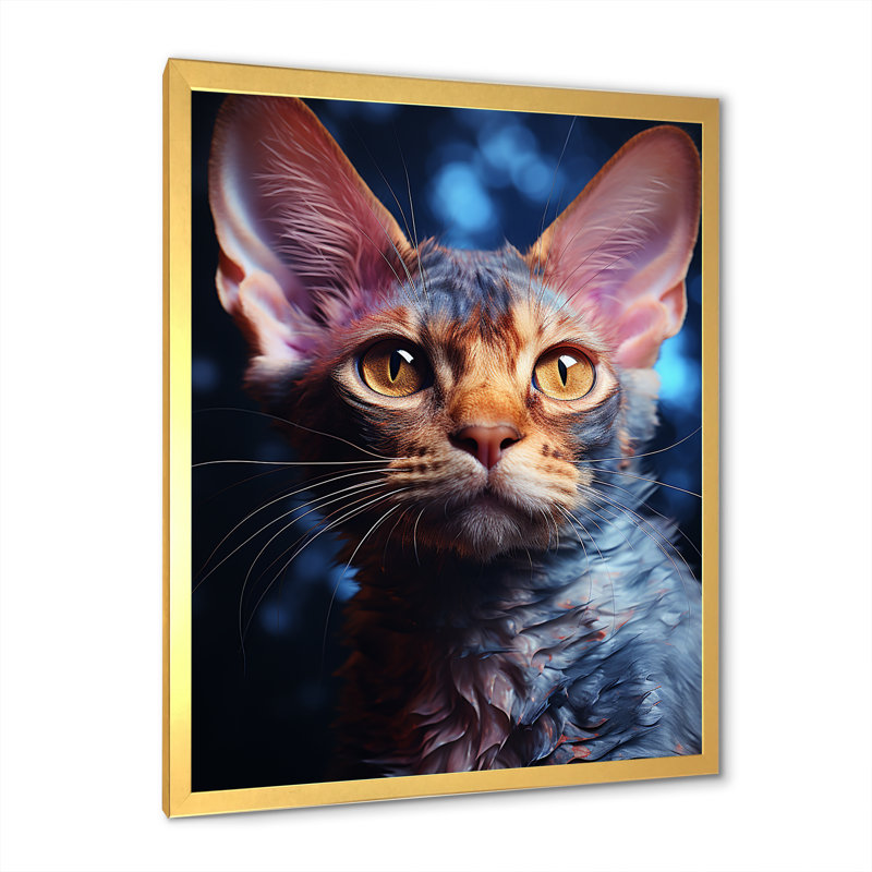 Devon Rex Dream Cat - Chat, art mural sur toile, H 32 po x l 16 po x P 1 po, Cadre doré simple
