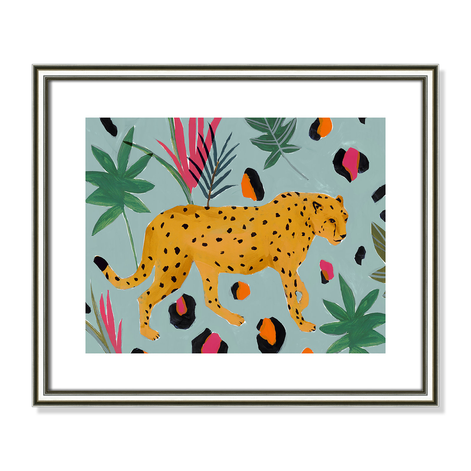 Nyles "Walking Cheetah II" Painting by Isabelle Z, 16" H x 19" W x 0.88" D, Silver Framed Paper