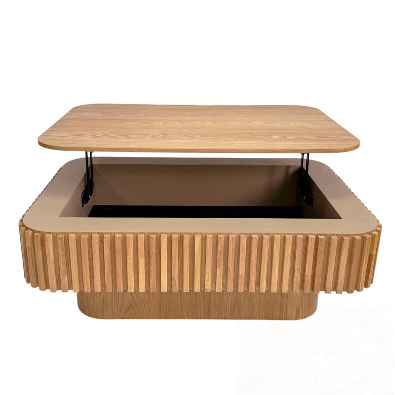 Plateau relevable avec rangement et hauteur ajustable, Naturel