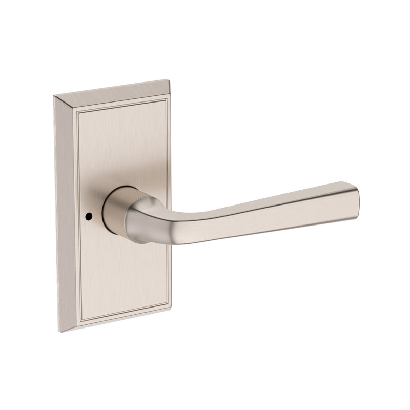 Kinsella Privacy Lever with Chamfered 5in Rose in Lifetime (PVD) Polished Brass, Satin Nickel