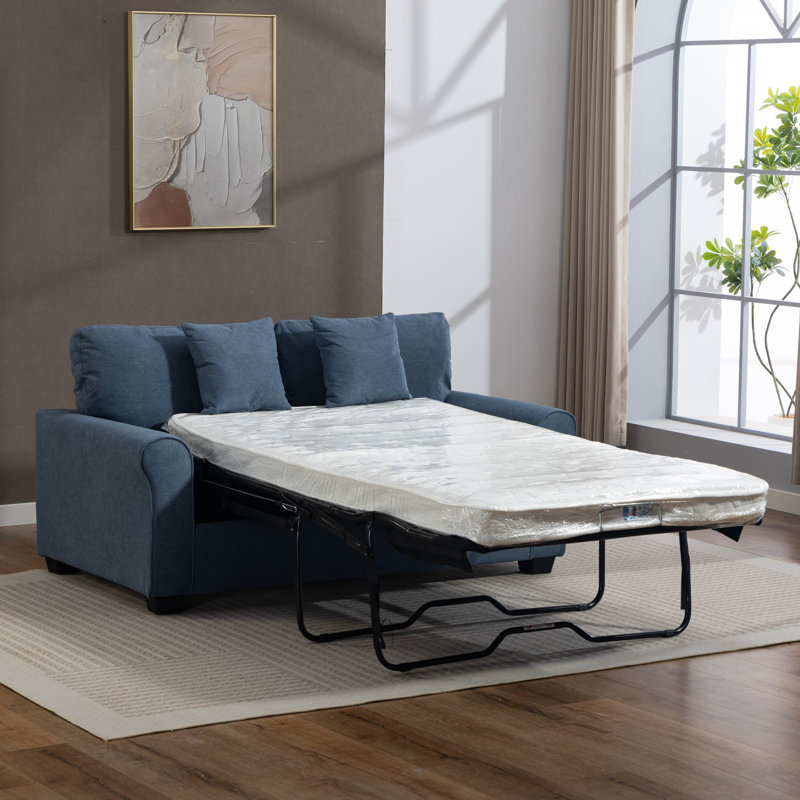 2 Seater Linen Blend Sofa Bed, Blue
