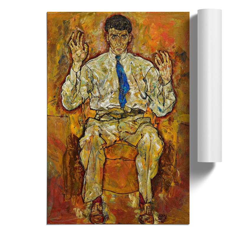 Portrait Of A Seated Man by Egon Schiele - No Frame Painting, 59cm H x 42cm W x 0.1cm D