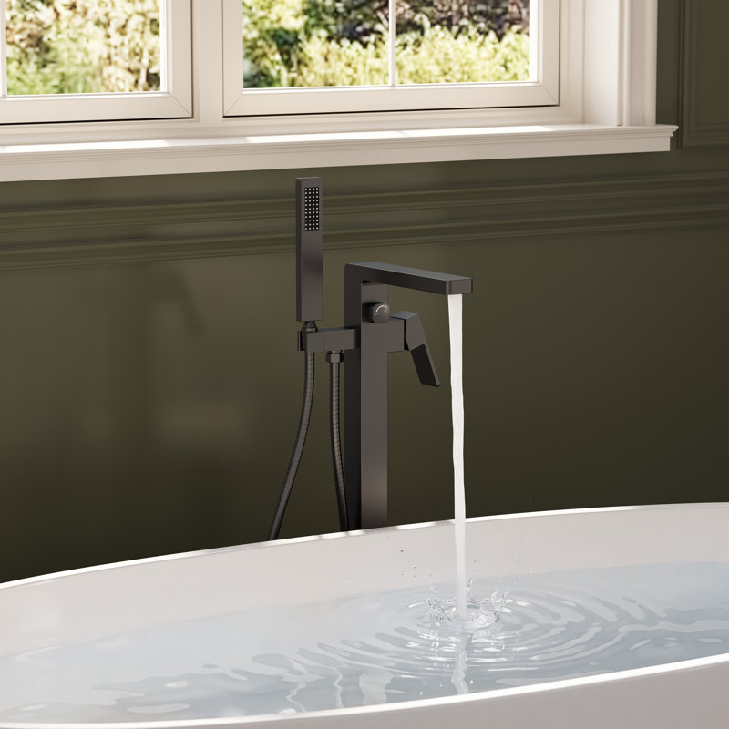 Single Handle Floor Mounted Freestanding Tub Filler Faucet with Diverter, Matte Black