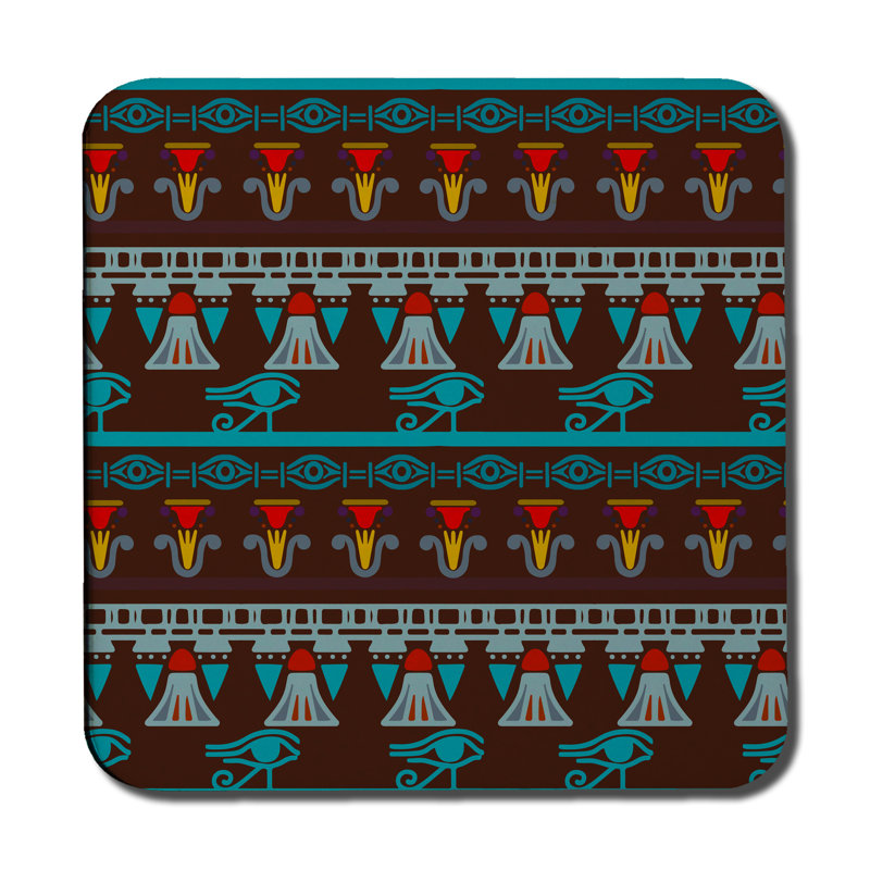 Square 6 Piece Coaster Set, Dark Brown/Blue/Red