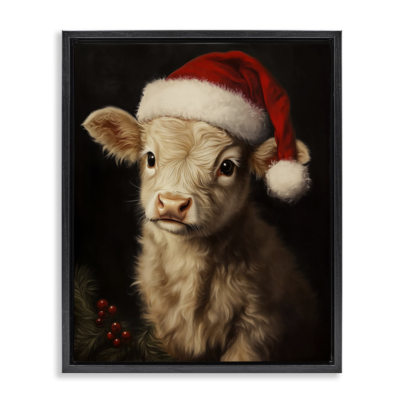 Cadre flottant de Noël Highland Cow, par Arlington Prints, Cadre flottant noir de jais, H 21 po x l 17 po