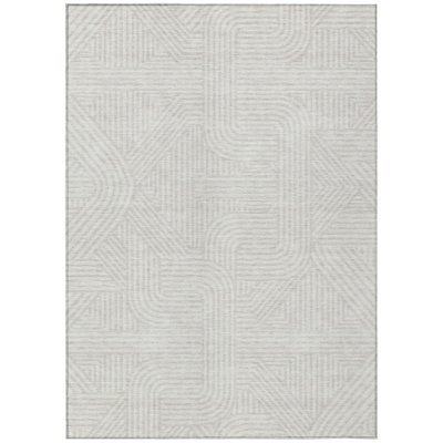 5' X 8' Ivory And Gray Abstract Washable Indoor Outdoor Area Rug