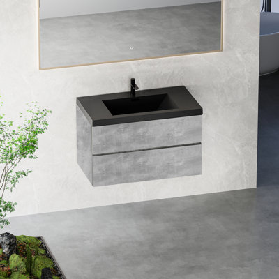 36 po Meuble-lavabo flottant avec lavabo à quartz noir