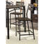 Table carrée 5 pièces à hauteur de comptoir avec 4 chaises hautes en métal à dossier en lattes brun antique et noir, esthétique industrielle moderne pour un look de pièce