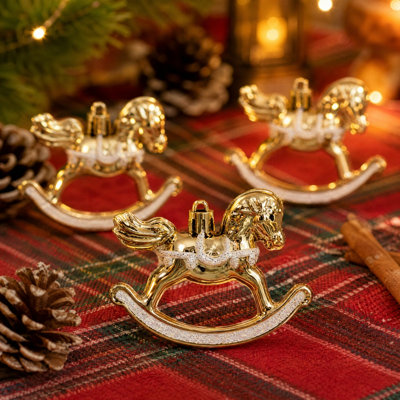 Ensemble de 3 décorations de Noël pour cheval à bascule brillant, paillettes métalliques brillantes à cheval à bascule 8 cm, mini décorations suspendues pour arbre de Noël