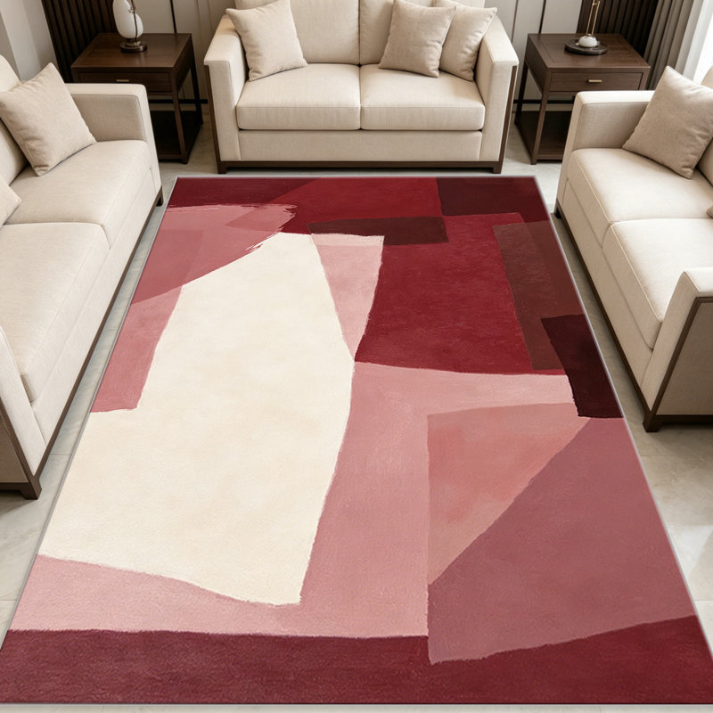 Red Watercolor Geometric carpet-easy to clean, machine-washable, soft and comfortable; suitable for door mats, kitchens, living rooms, bedrooms, corridors, and laundry areas. Easy to clean, durable carpet for home decoration.