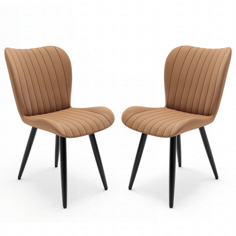 Ensemble de 2 chaises de salle à manger modernes en similicuir, Brun, 2