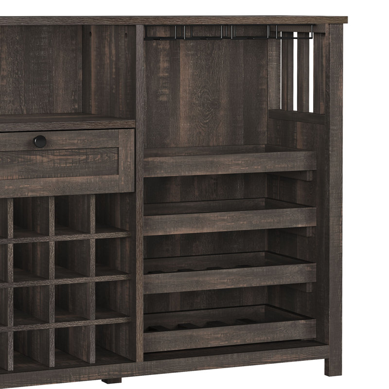 47” Rustic Brown Wine Bar Cabinet with Charging Station