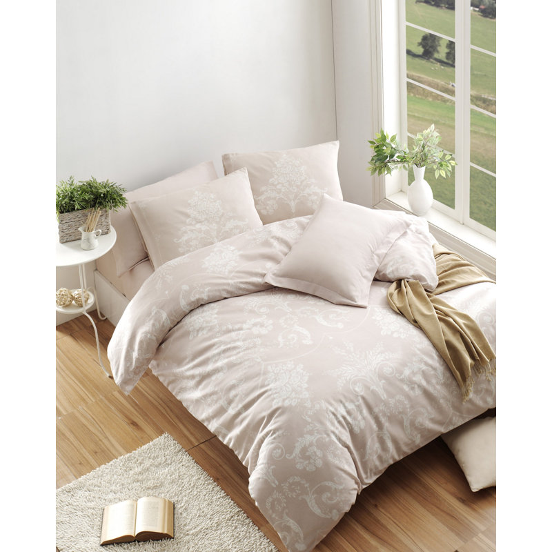 Luxurious Double Quilt Cover Set, Mink & White, 79.0 x 79.0 inches | Soft & Durable 65% Cotton / 35% Polyester, 120 Thread Count | Includes 2 Pillowcases with Envelope Closure & Button Duvet Cover | Machine Washable