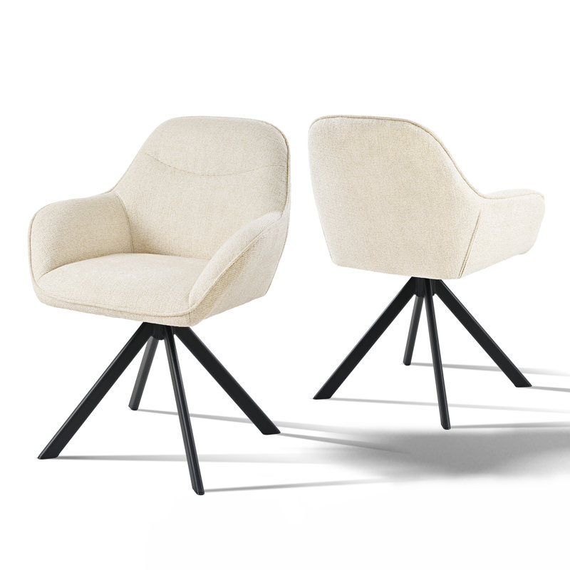 48.5cm H Swivel Upholstered Dining Chair with Ergonomic Back, Cream Chenille