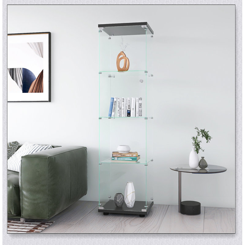 Vitrine en verre avec 4 tablettes et porte