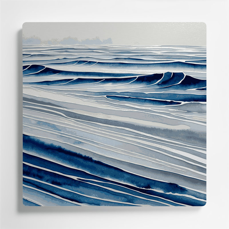 Art mural horizontal gris saphir rayé en métal bleu clair, H 12 po x l 12 po
