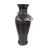 Black Ore Glass Vase with metal accent- Medium