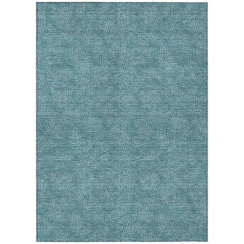 Teal Geometric Flat Woven Synthetic Indoor/Outdoor Rug 2'6" x 3'10"