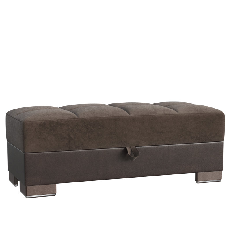 Clemmer Fabric Upholstered Ottoman with Storage, Brown Microfiber