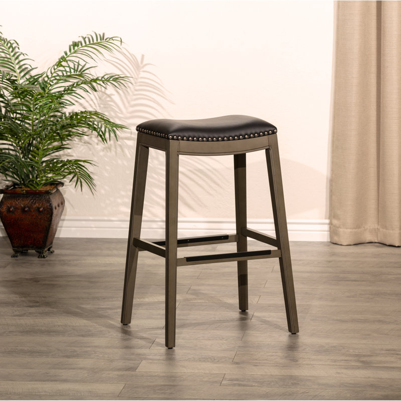 Charming And Durable Bar Stool With Premium Leather Seat For Various Spaces, Gray, Gray