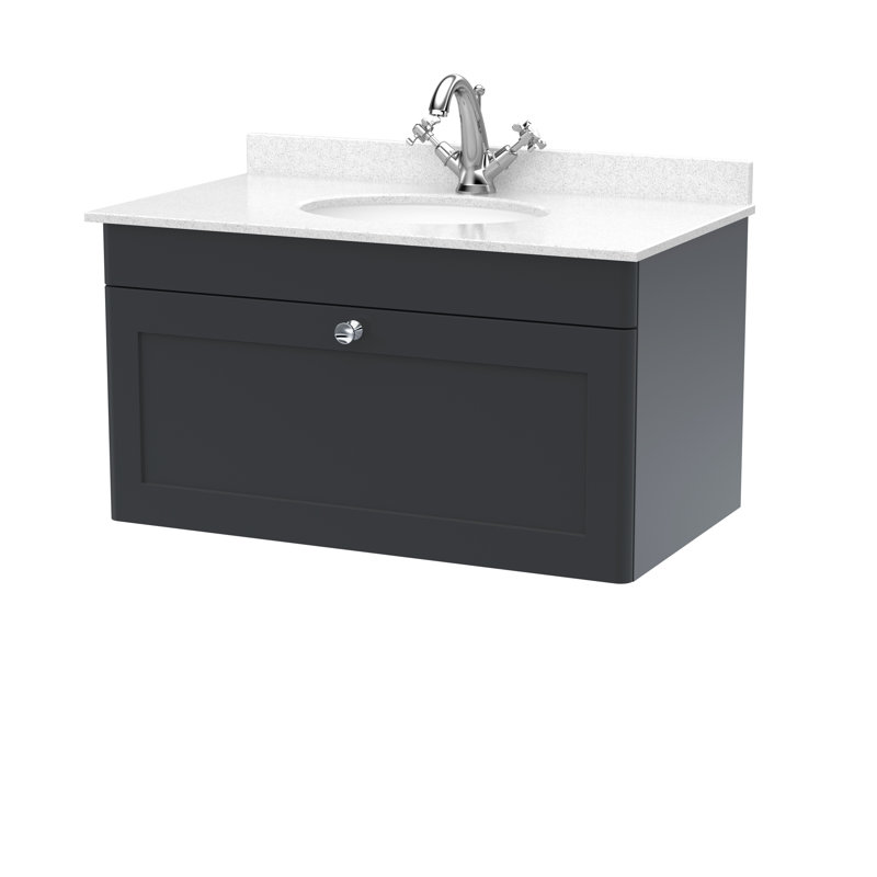 Classique 820mm Single Bathroom Vanity with Drop In Vitreous China Basin, Satin Anthracite, White