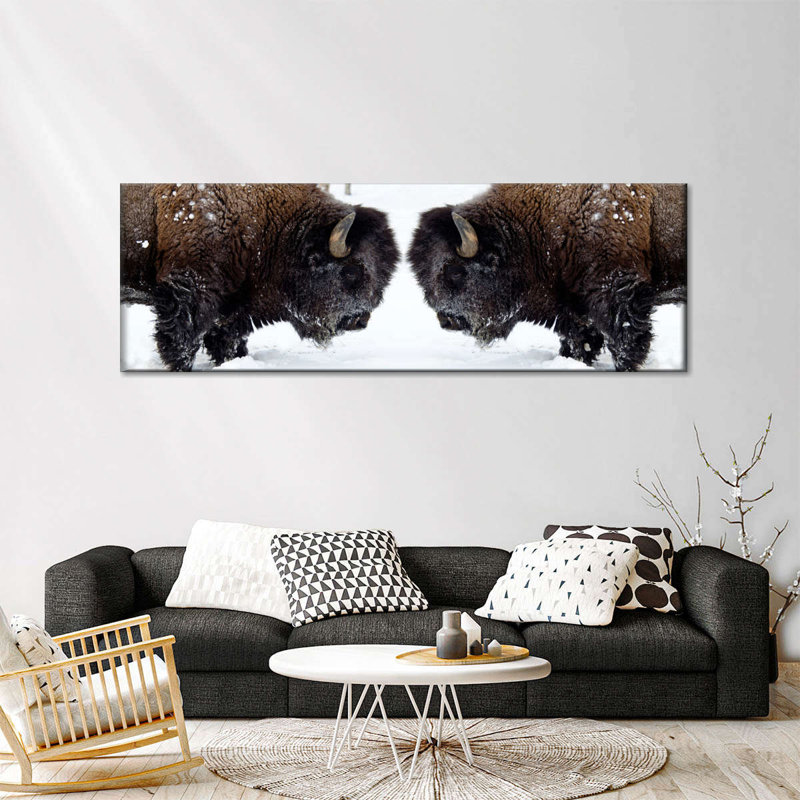 Bison Clash sur impression sur toile, H 18 po x l 54 po x P 1,25 po