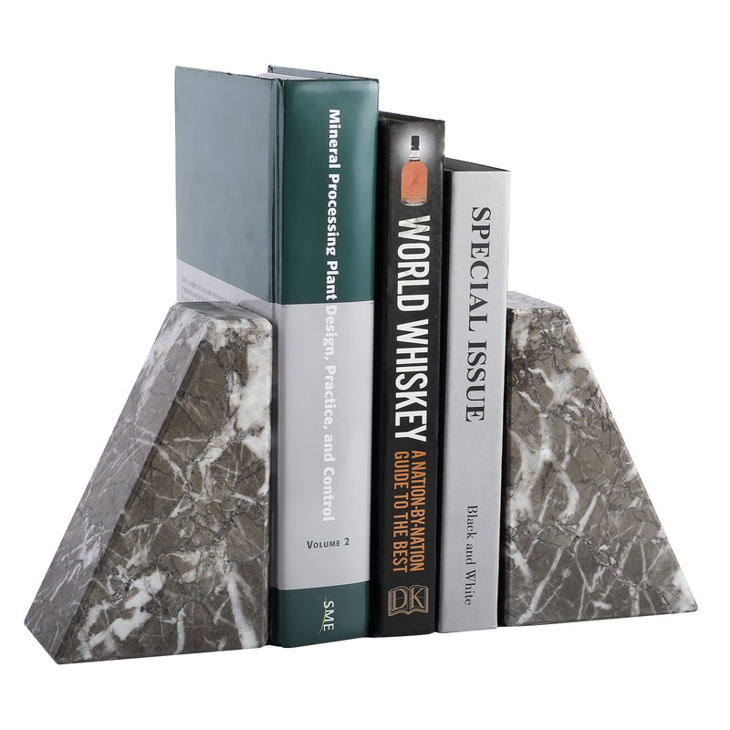 Serre-livres en marbre (ensemble de 2), Gris foncé / Blanc, H 2,54 po x l 5,93 po x P 3,98 po