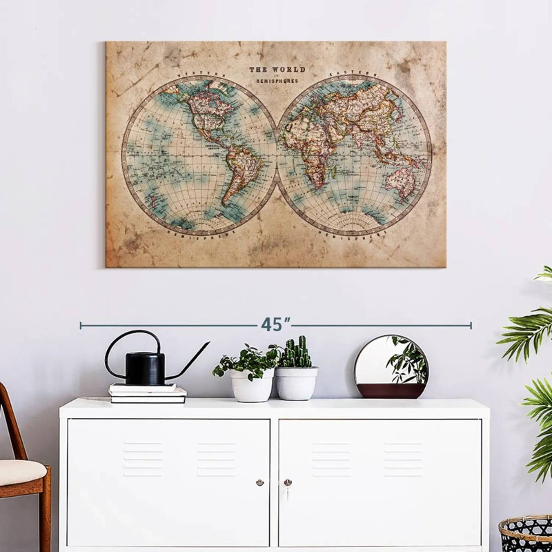 Hemisphere Map Canvas Print, 26" H x 39" W x 1.25" D