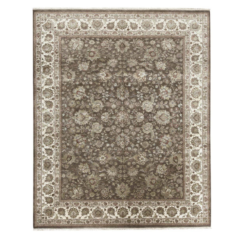 Tapis unique brun / ivoire noué à la main 7 pi 11 po x 9 pi 8 po