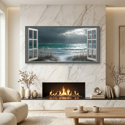 Plage, fenêtre, art mural sur toile - Grand paysage côtier, impressions sur toile, mer tropicale