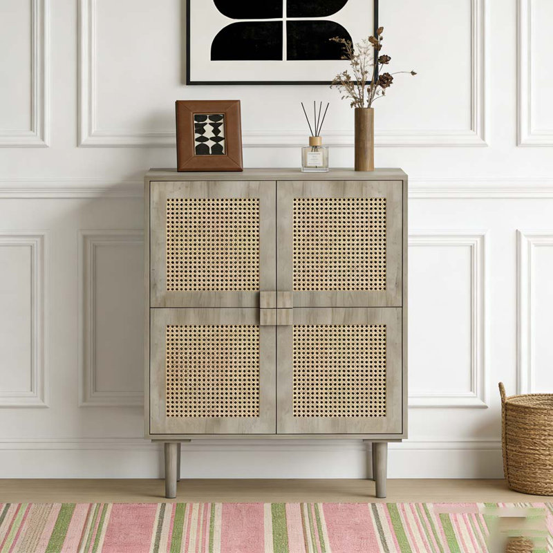 4-Doors Rattan Mesh Storage Cabinet