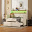 Lit de jour simple avec couchette, lit de jour en cuir avec bandes lumineuses à DEL, tablettes, prises de courant-561325937