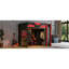 Lit mezzanine double rouge avec bureau de jeu, bande, charge et espace de rangement compact pour une petite chambre à coucher-129943949