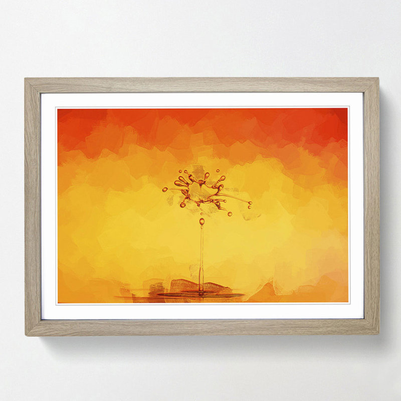 Water Drops in Abstract - Picture Frame Graphic Art Print, Oak, 40cm H x 60cm W x 2cm D