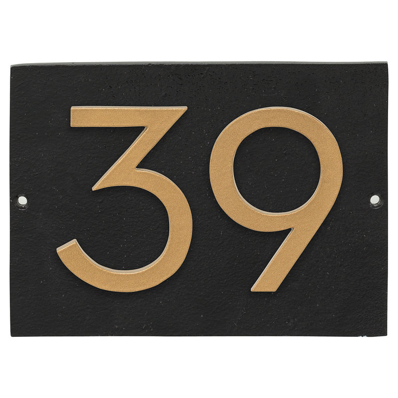 Plaque d’adresse murale sur 1 ligne flottante, Noir, Or, Oui