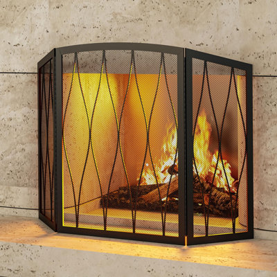 Pare-étincelles décoratifs robustes en fer forgé pliable à 3 panneaux, style artisanal moderne, idéal pour la décoration de votre salon ou de votre maison.